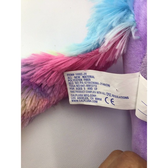 Calplush Winged Unicorn Plush Purple Pink Sparkle Rainbow Mane Tail 16" High - Picture 5 of 12
